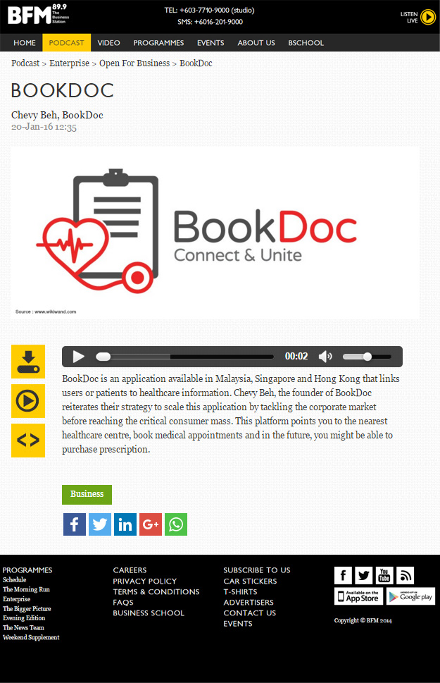 BookDoc Founder featured on BFM live interview - Open For Business