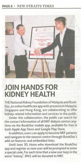 BookDoc MOU with National Kidney Foundation(NKF) on News Straits Time