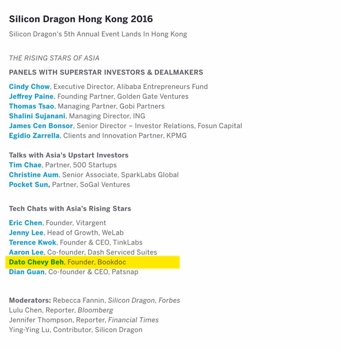 Founder of BookDoc invited as panelist for the upcoming Silicon Dragon Conference held in Hong Kong with great line up