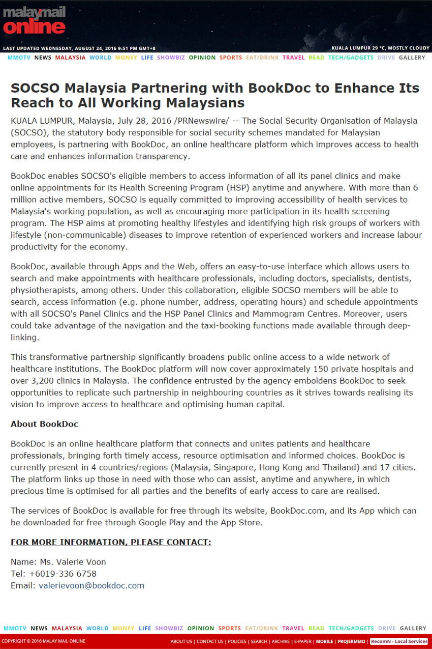 BookDoc featured on The Malay Mail - BookDoc