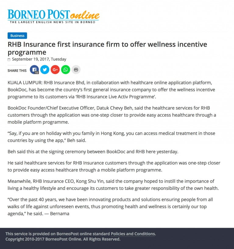 RHB Insurance first insurance firm to offer wellness incentive