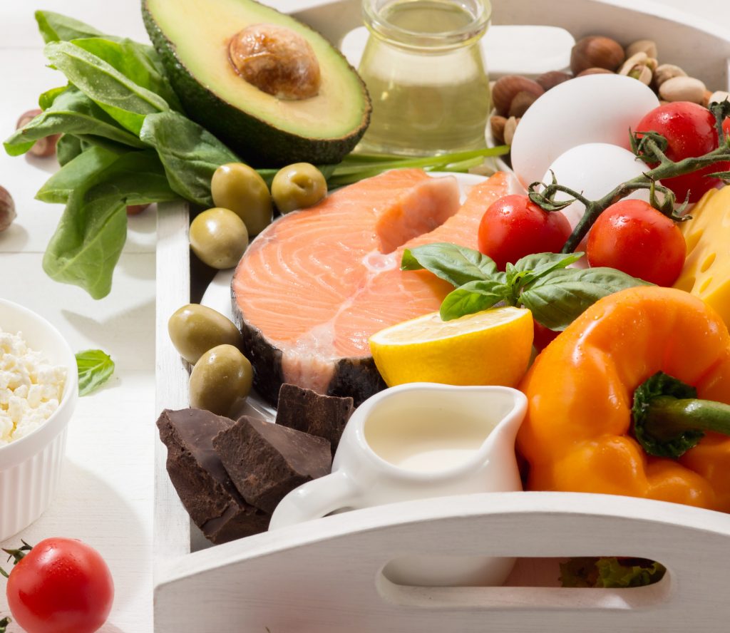 Ketogenic low carbs diet - food selection on white background Foods To Ease Sugar Crave | BookDoc