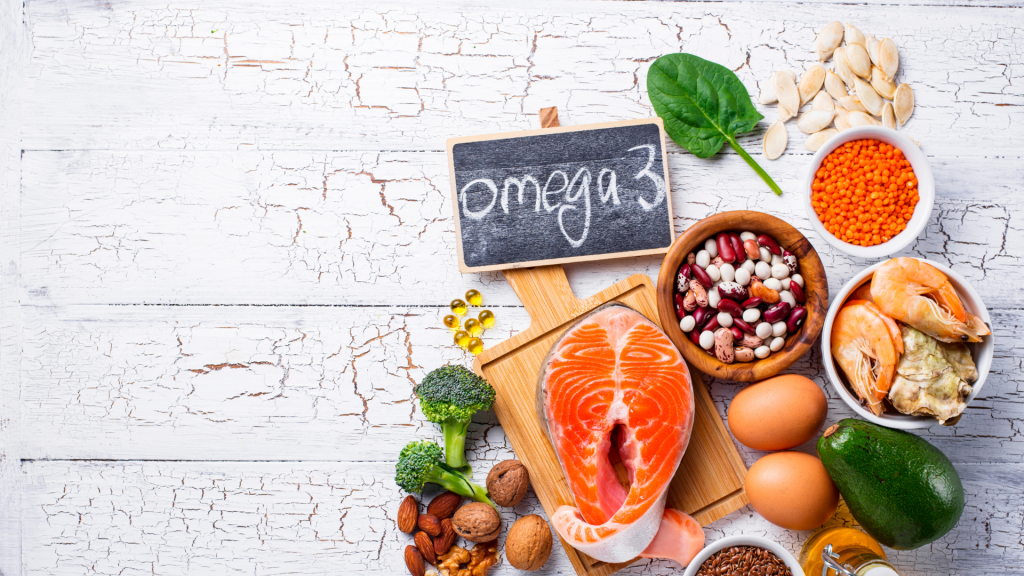 Blue and Yellow Retro Cartoon Microbiology Education Science Presentation Facts about omega 3 found in foods