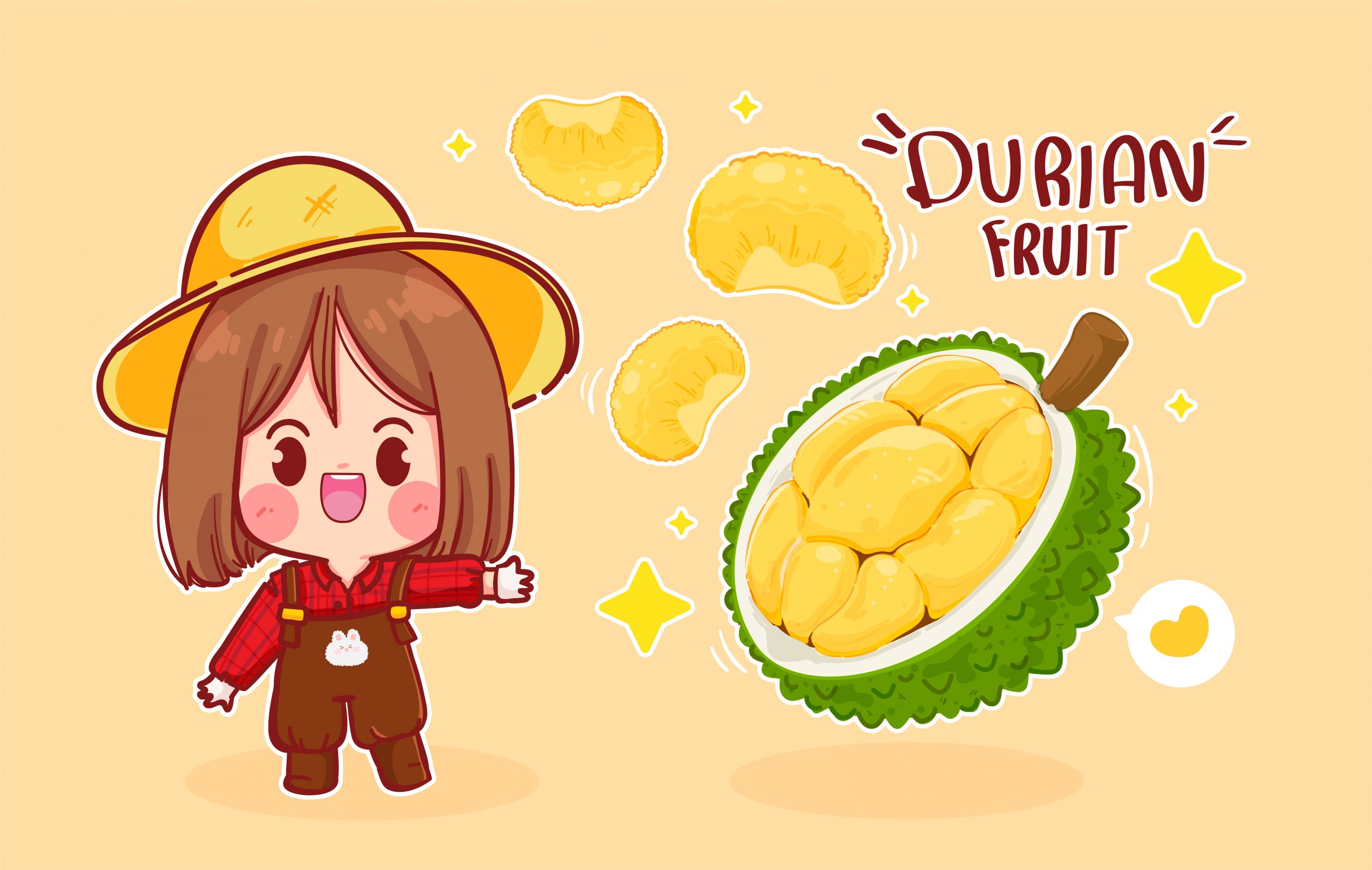Cute_girl_farmer_and_durian_fruit_cartoon_art_illustration cute farmer girl and durian fruit | benefits of durian